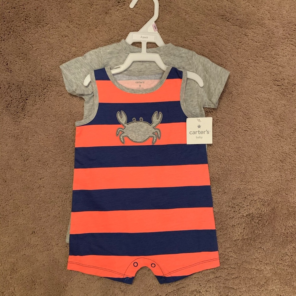CARTERS Baby Boy Crab Rompers - Picture 2 of 5